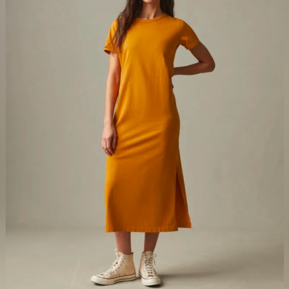 New American Giant Women's The Midi Tee T-Shirt Dress Inca Gold NWOT